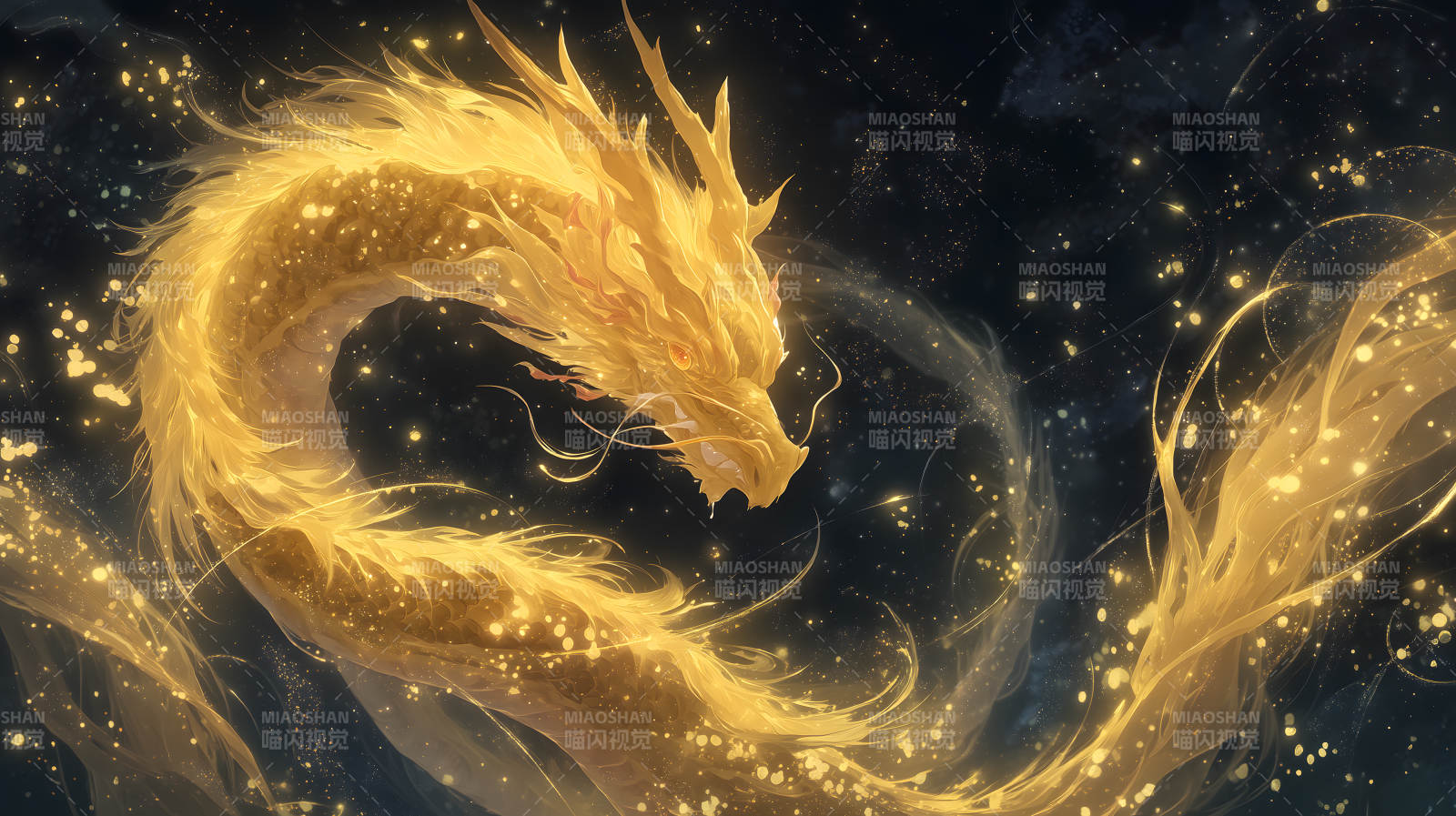 金色巨龙翱翔夜空-图片