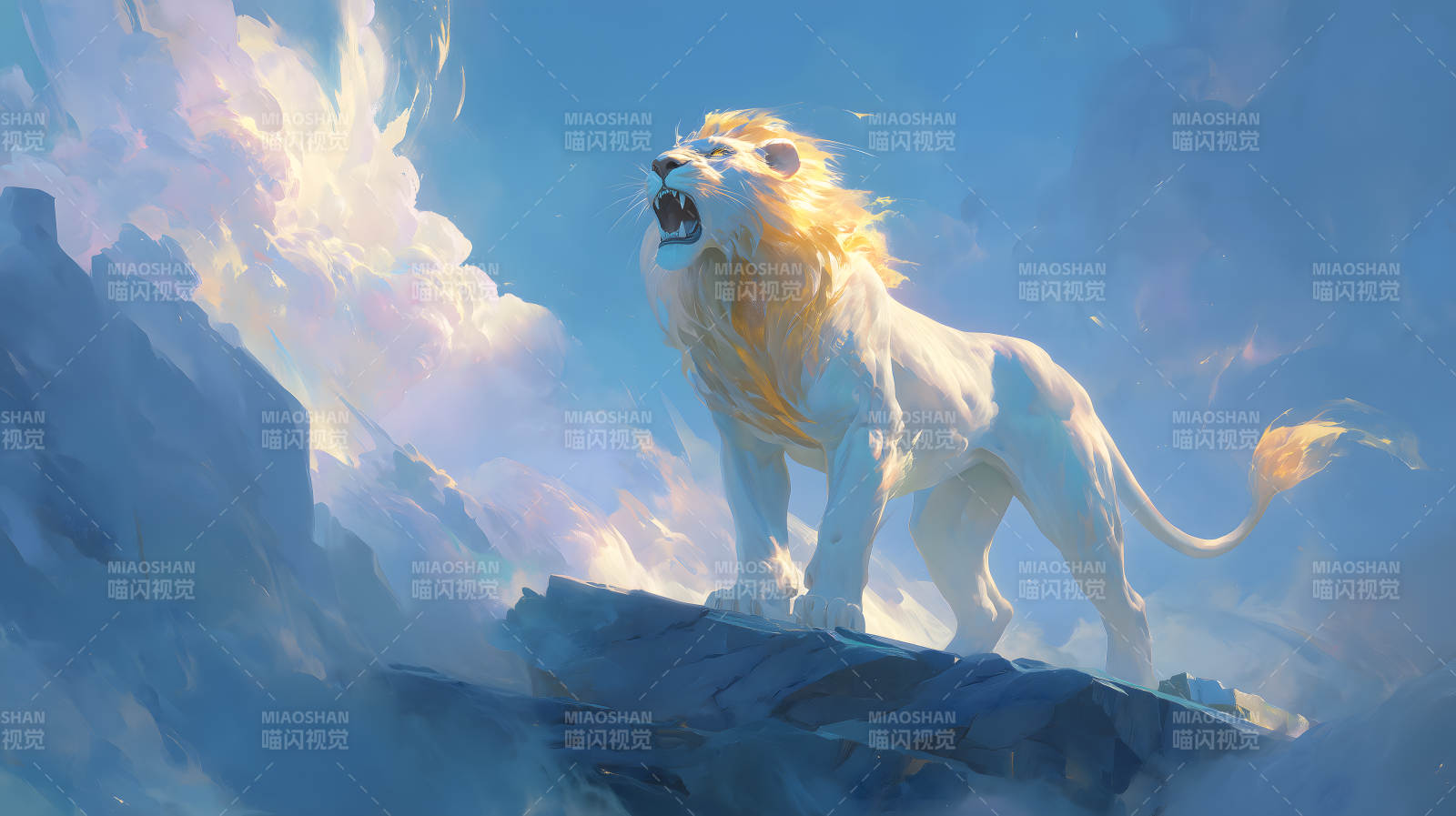 白狮怒吼天空湛蓝-图片