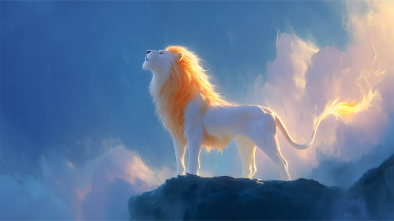 圣洁雄狮仰望天空-图片