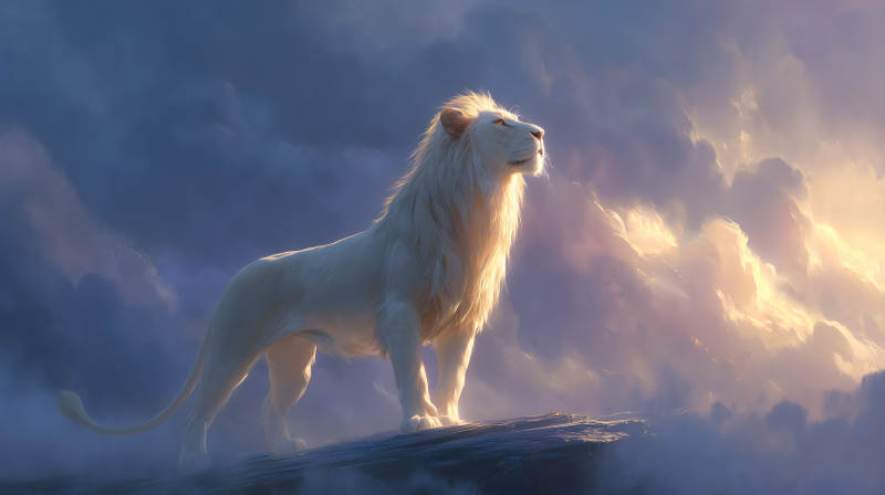 白狮仰望天空阳光-图片