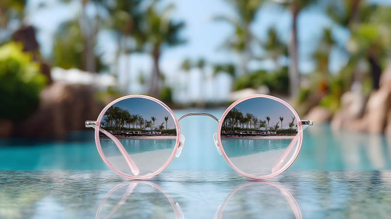 泳池眼镜倒影景色-图片