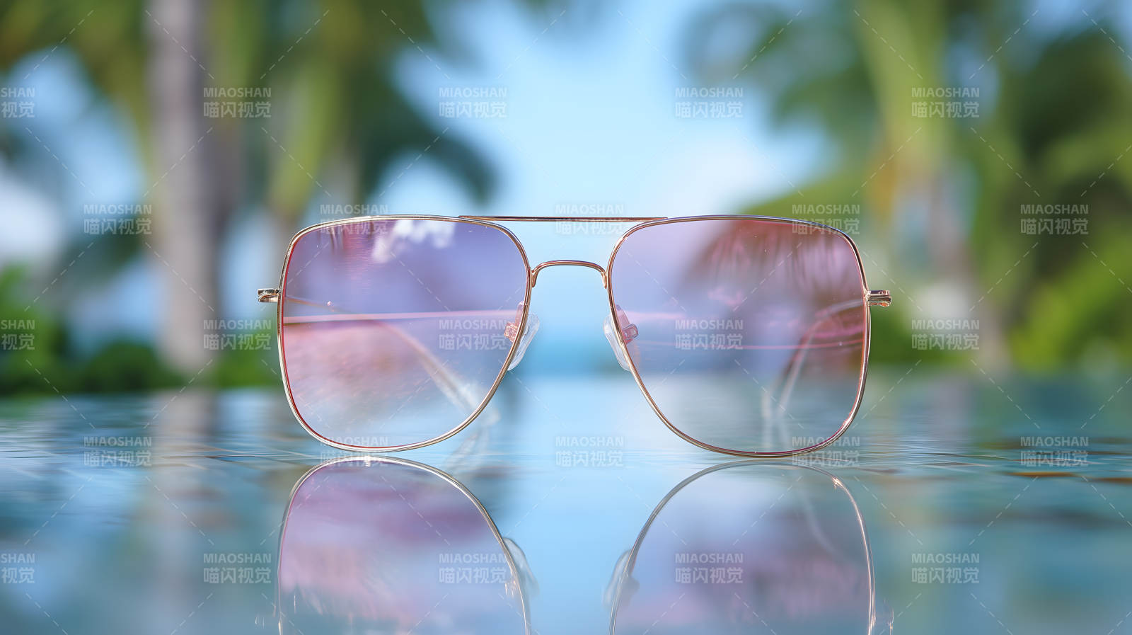 阳光下的墨镜倒影-图片
