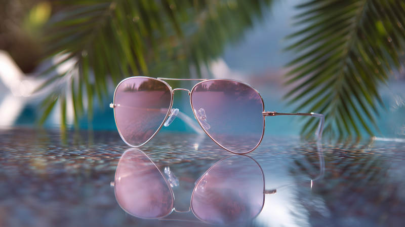 时尚墨镜水面倒影-图片