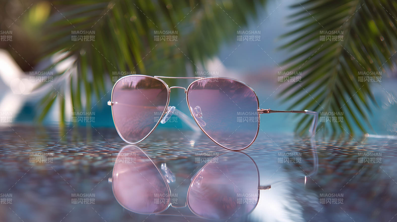 时尚墨镜水面倒影-图片