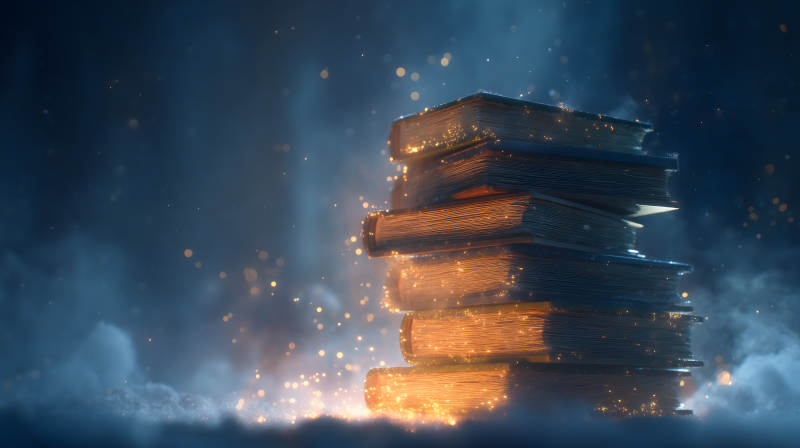 书本堆积迷幻光芒-图片