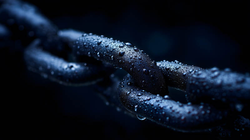 带水珠的黑色链条特写-图片