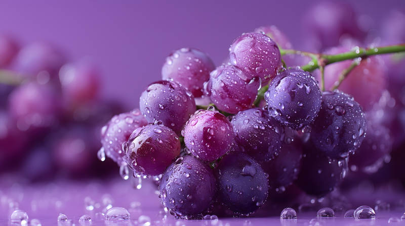 紫葡萄水珠特写-图片