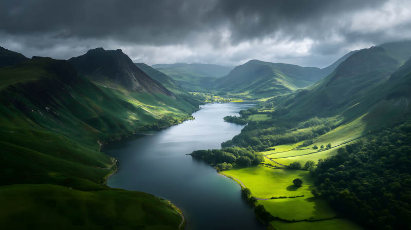 峽谷湖泊風光壯麗景色-圖片