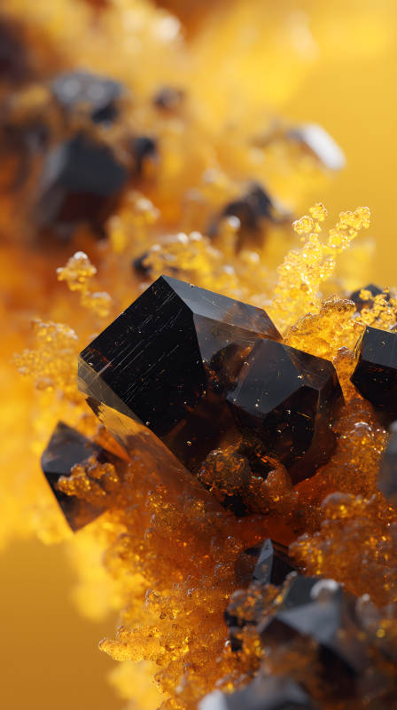 黑色晶体与琥珀色纹理-图片