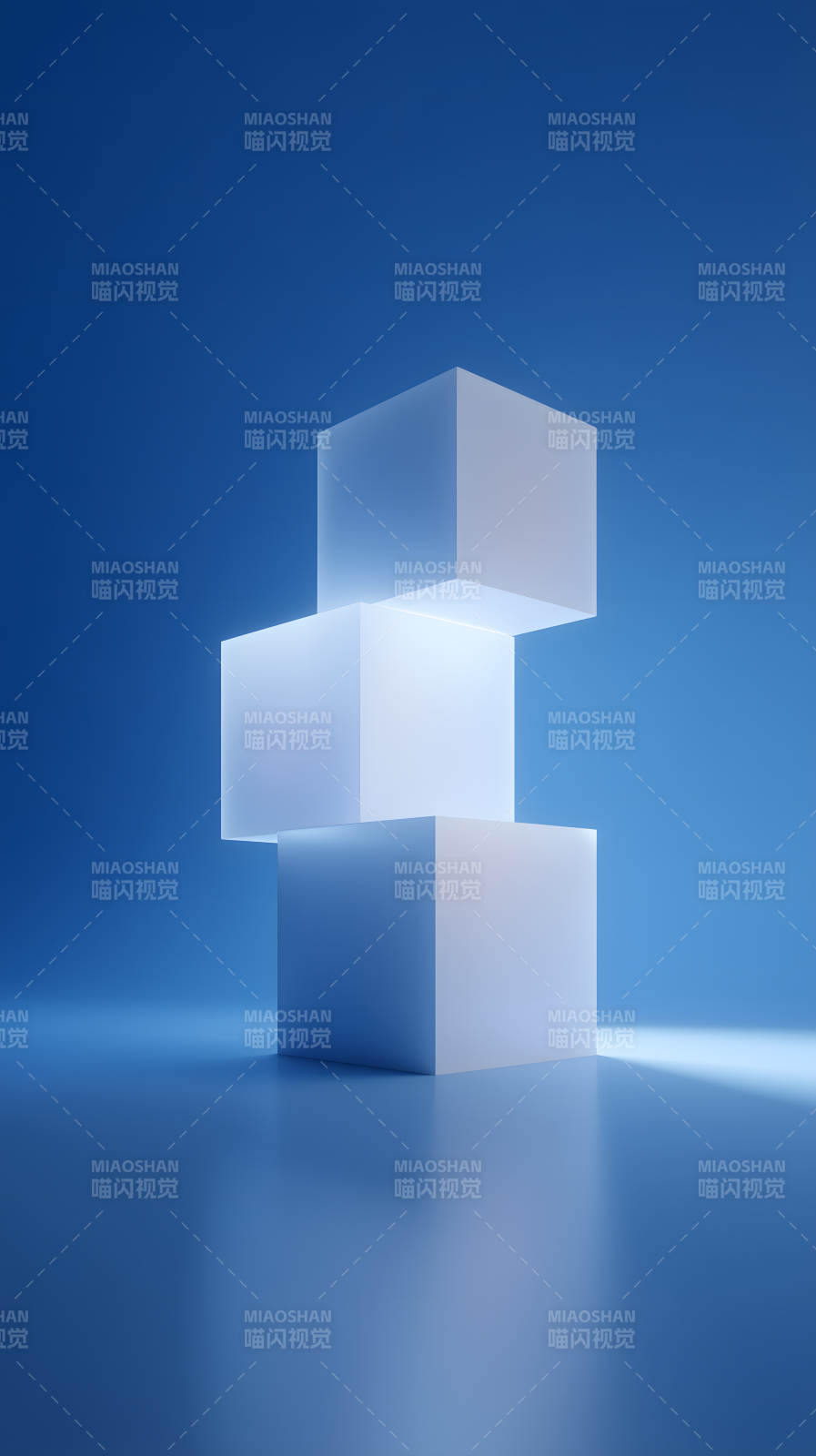 蓝色立方体堆叠抽象艺术-图片