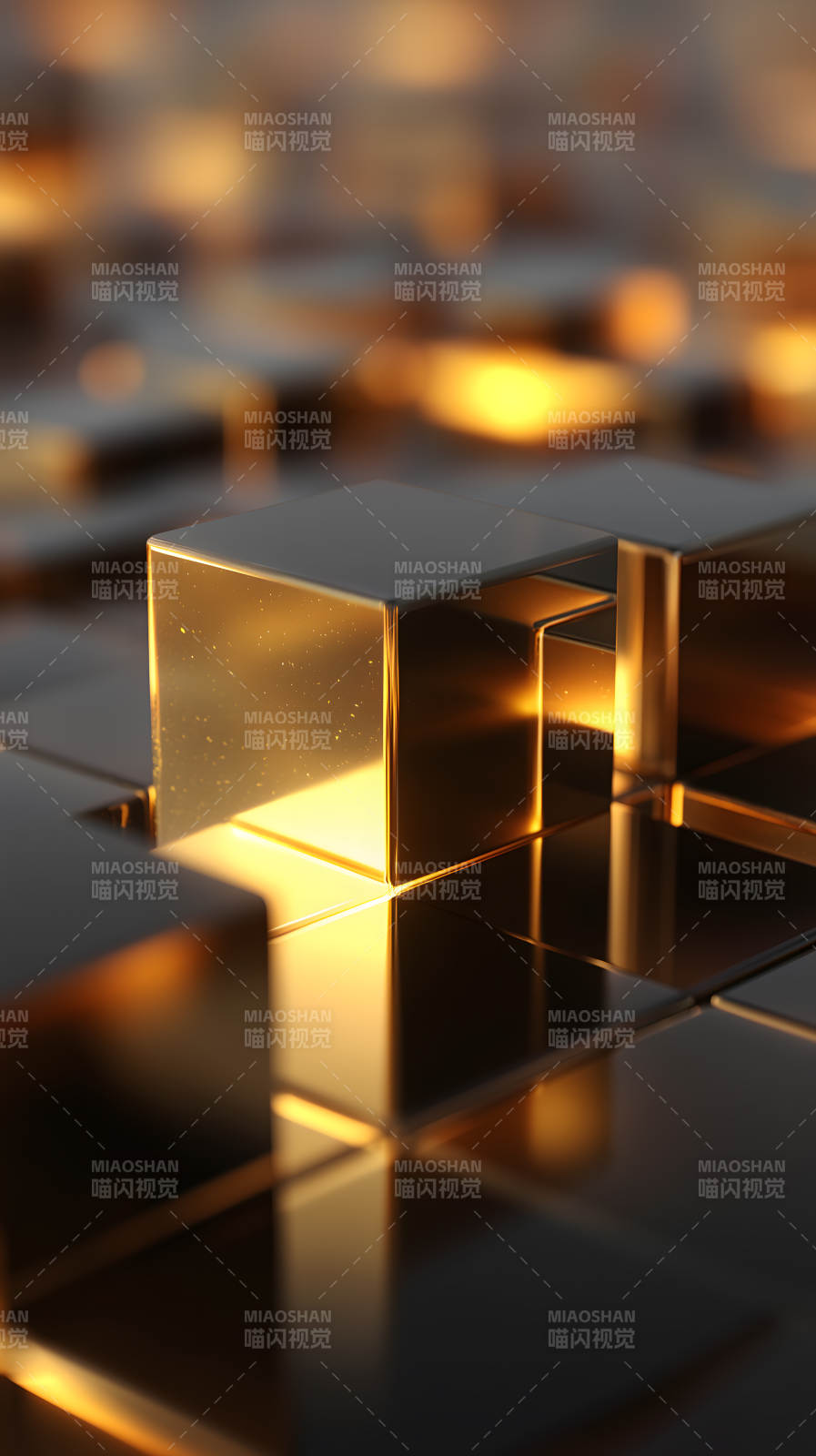 金色立方体光影交错-图片