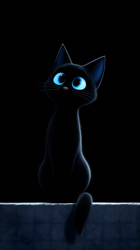 黑貓凝視夜空-圖片