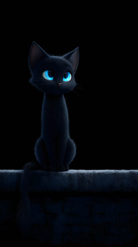 黑貓凝視夜空-圖片