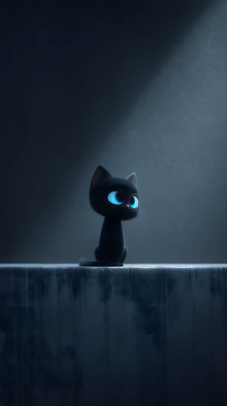 可愛黑貓夜晚凝視-圖片