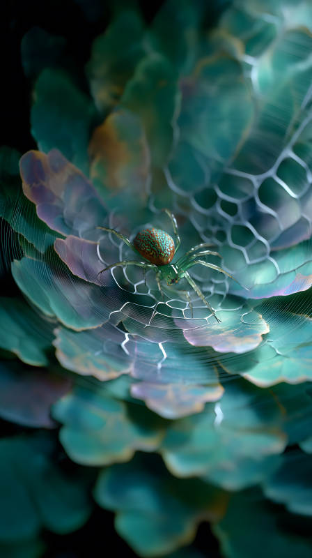 蜘蛛網上的綠色生物-圖片