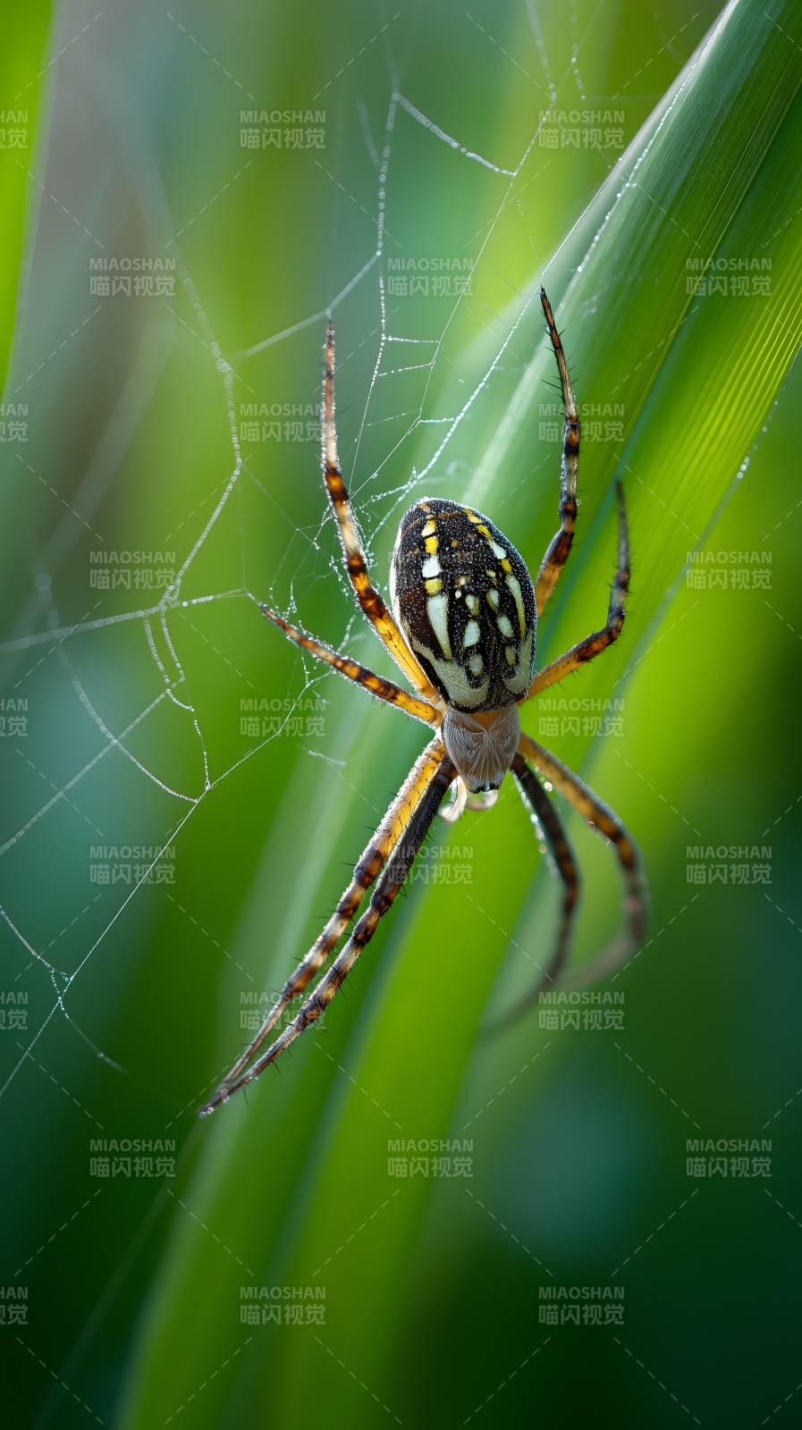 蜘蛛織網(wǎng)翠綠背景-圖片