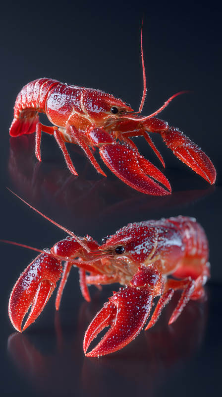 鮮紅龍蝦水珠晶瑩-圖片