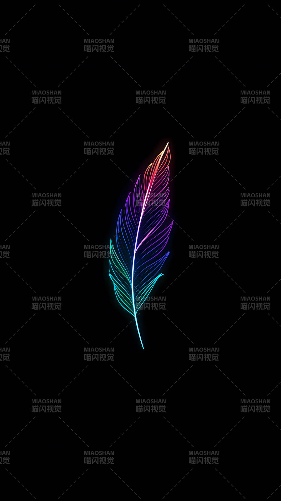 霓虹羽毛黑色背景-图片