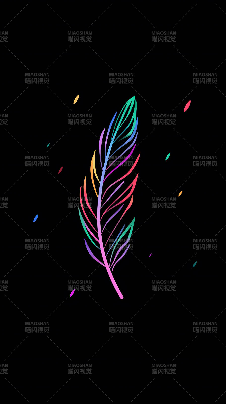 彩虹羽毛黑色背景-图片