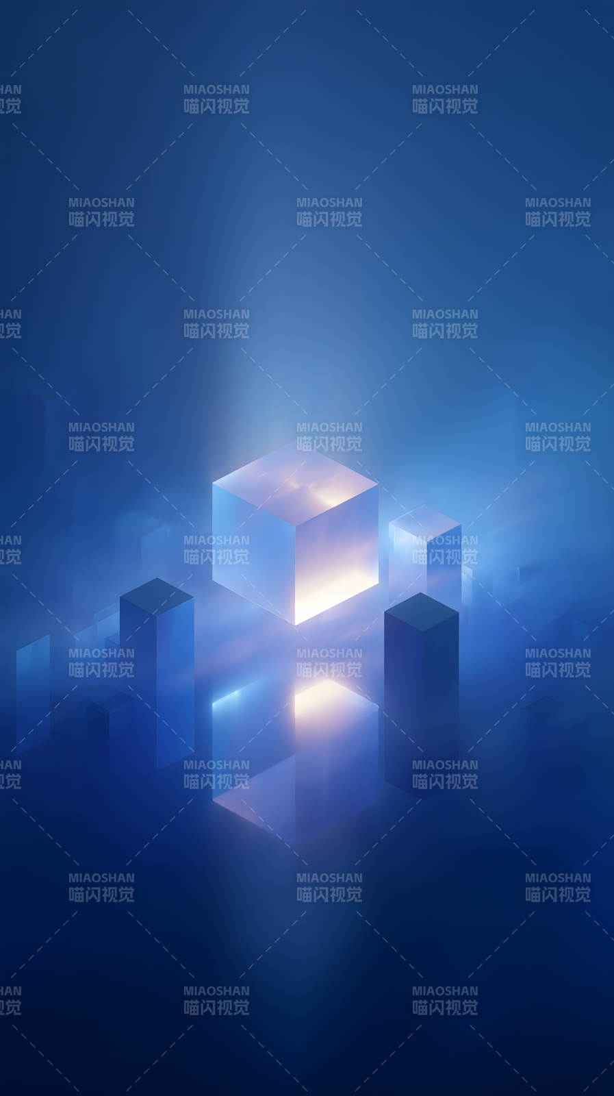 发光立方体抽象背景-图片