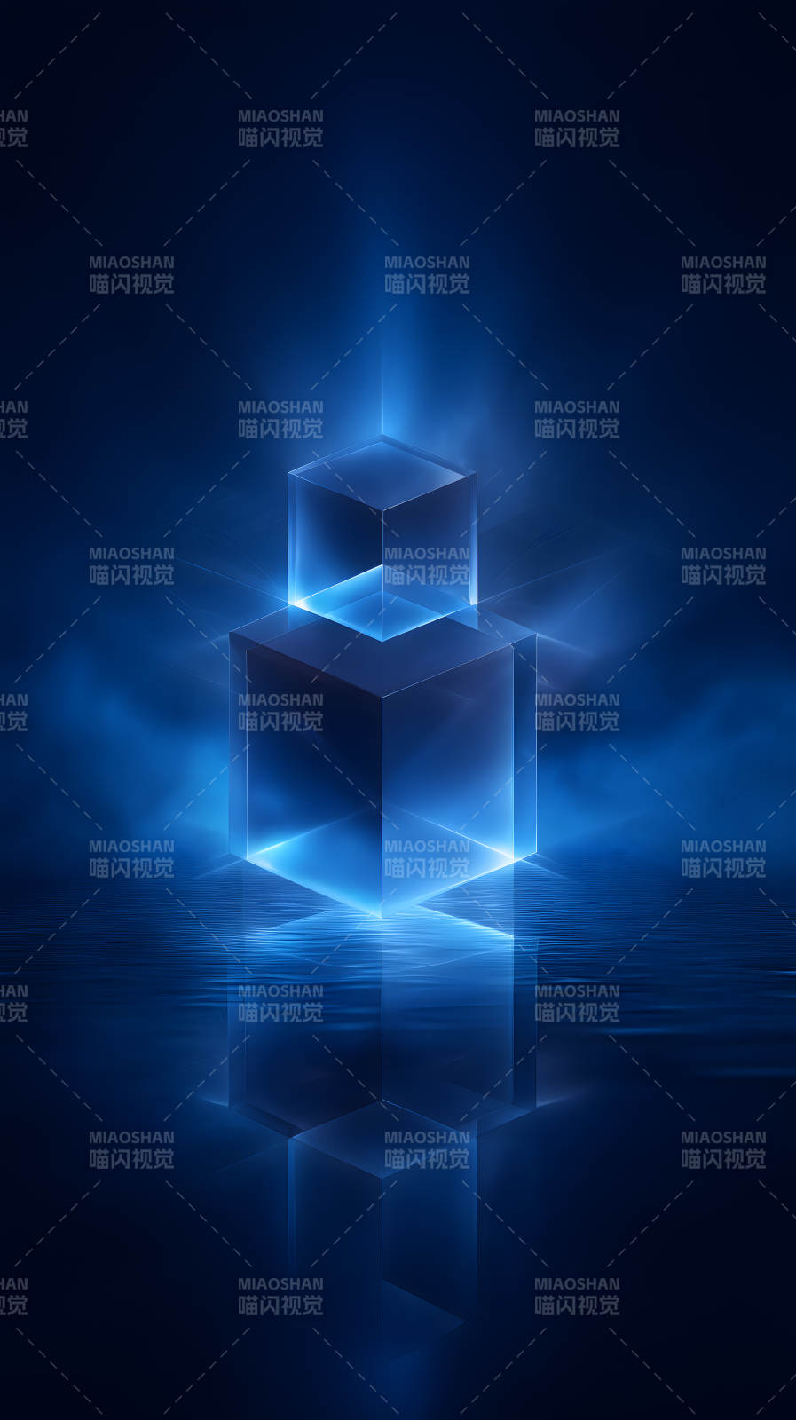 发光立方体水面反射-图片