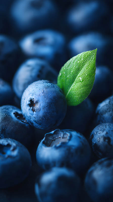 藍莓與綠葉特寫-圖片