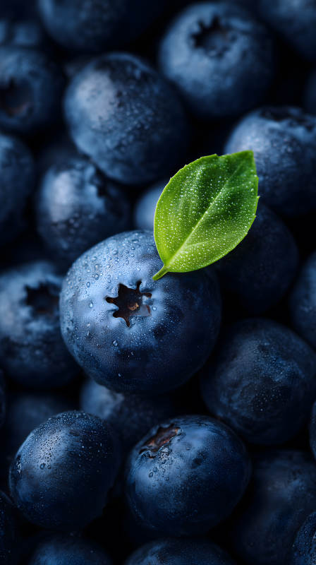 飽滿藍(lán)莓與綠葉特寫(xiě)-圖片