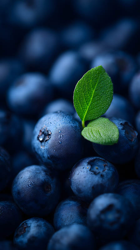 藍莓與綠葉特寫-圖片