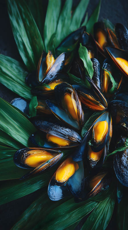 海虹綠葉美食特寫-圖片