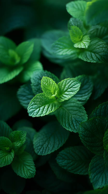 翠绿薄荷叶片特写-图片