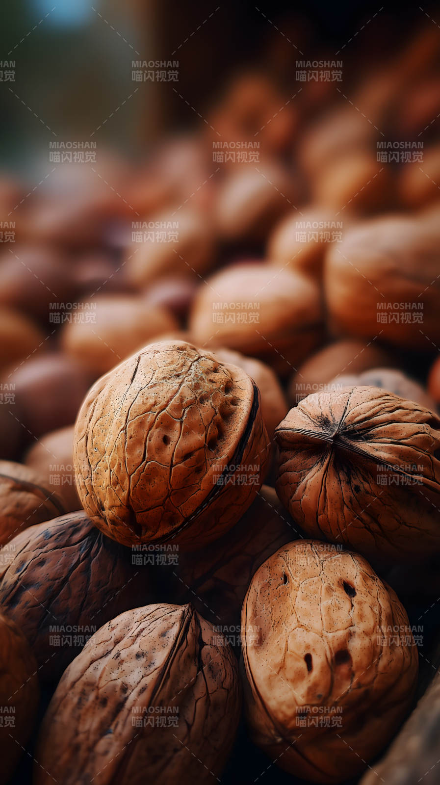 堆滿的核桃特寫-圖片