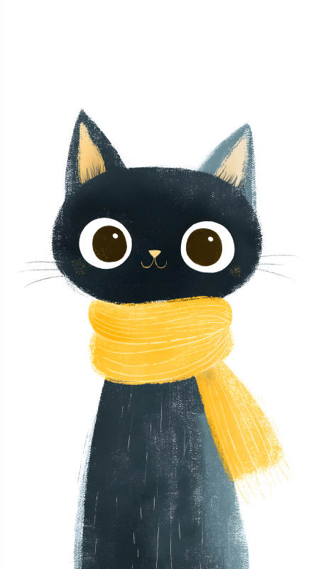 可愛黑貓戴圍巾-圖片