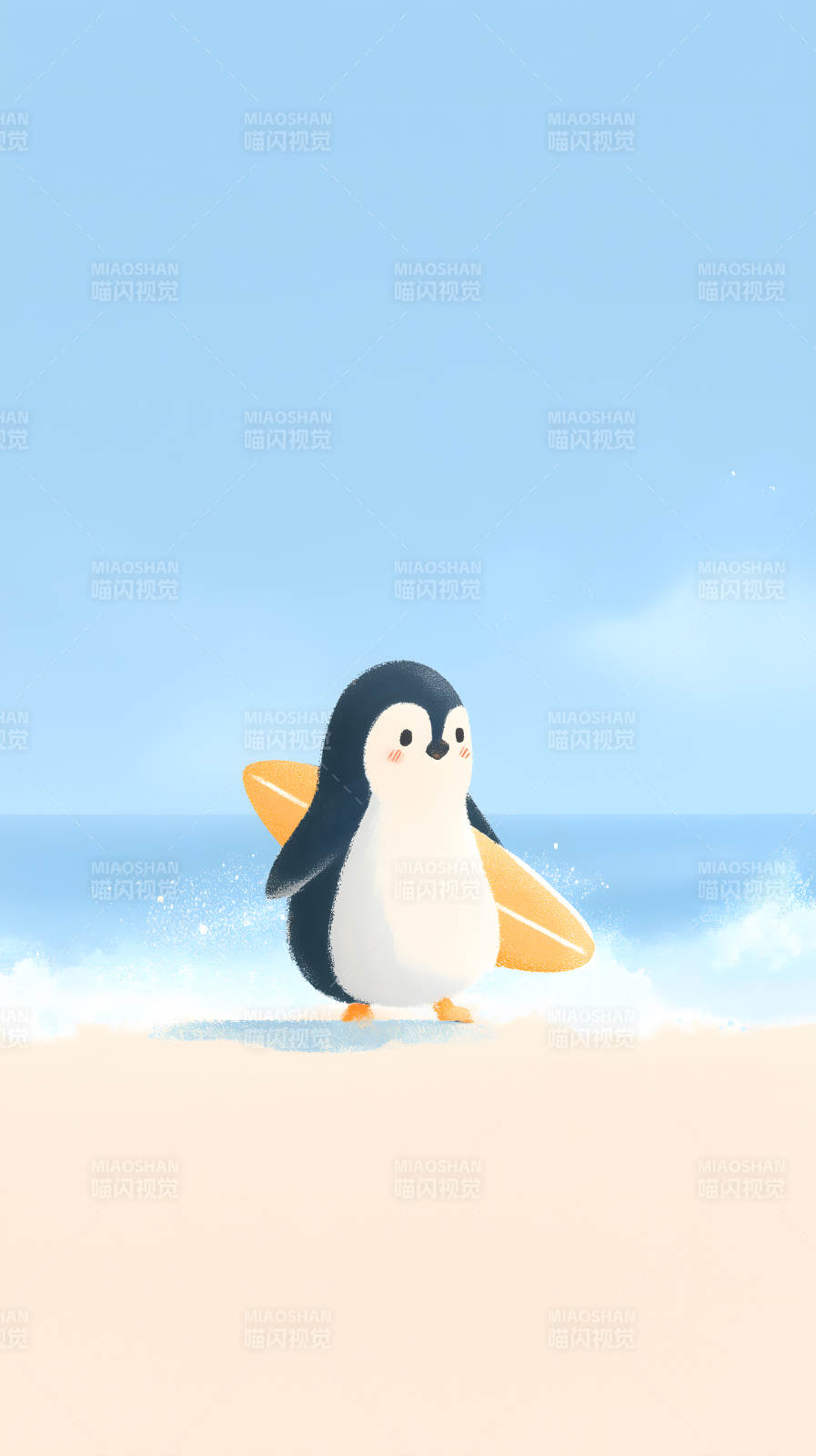 海邊沖浪的小企鵝-圖片