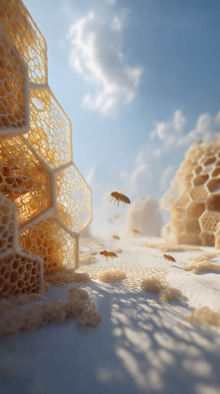 蜂巢上的蜜蜂飛舞-圖片