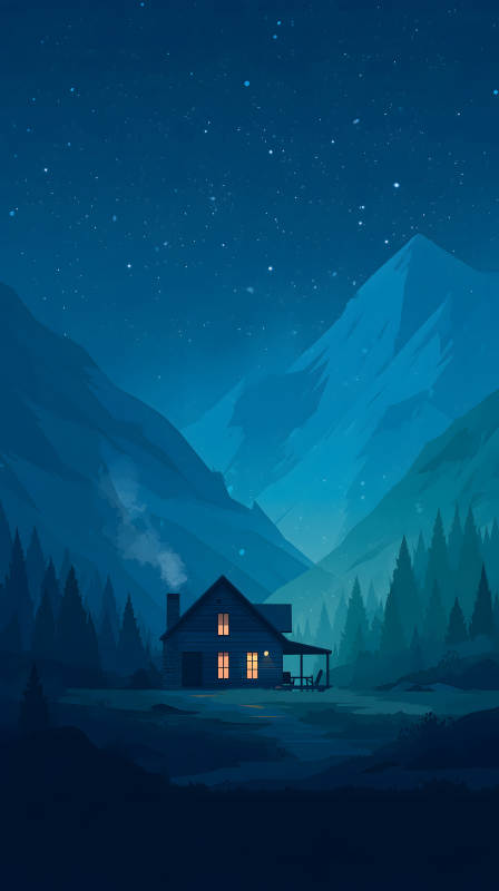 星夜下的山間小屋-圖片