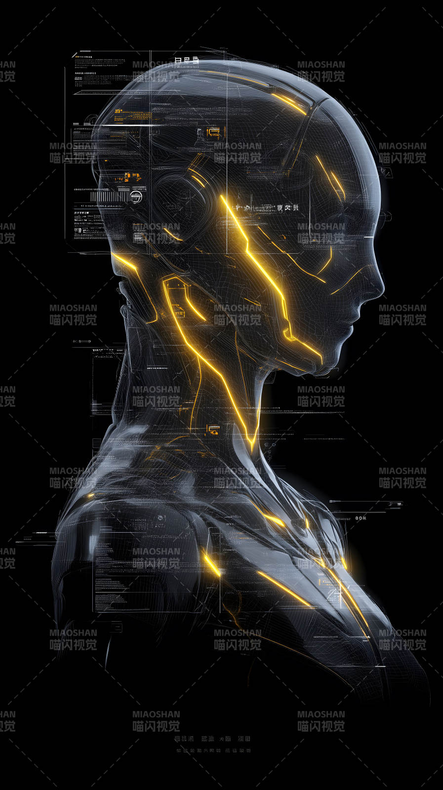 賽博朋克風格機器人側影-圖片