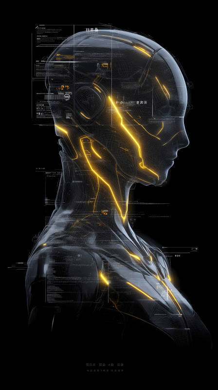 賽博朋克風格機器人側影-圖片