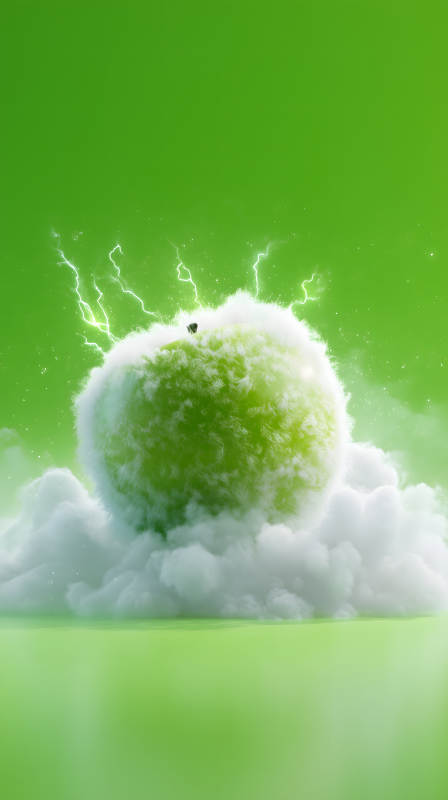 綠色的毛球蘋果帶電-圖片