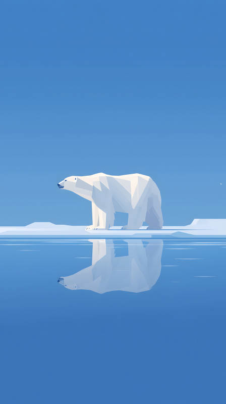 北極熊冰面倒影-圖片