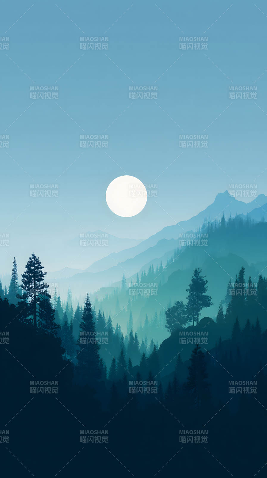 靜謐山林月夜-圖片