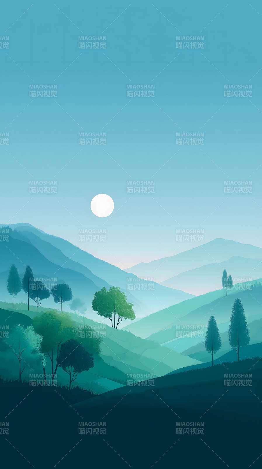 山巒月色下的靜謐-圖片