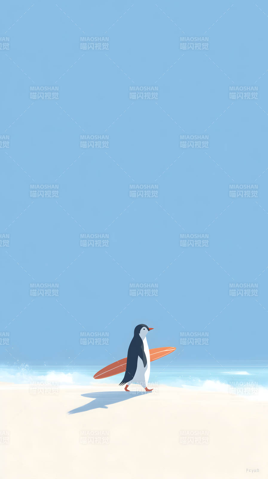 企鹅冲浪沙滩漫步-图片