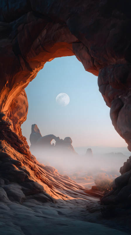 峽谷月夜迷霧奇景-圖片