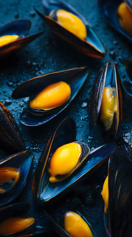 美味的蒸制貽貝特寫-圖片