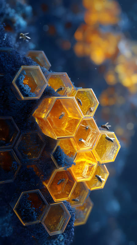 蜂巢閃耀蜜蜂飛舞-圖片