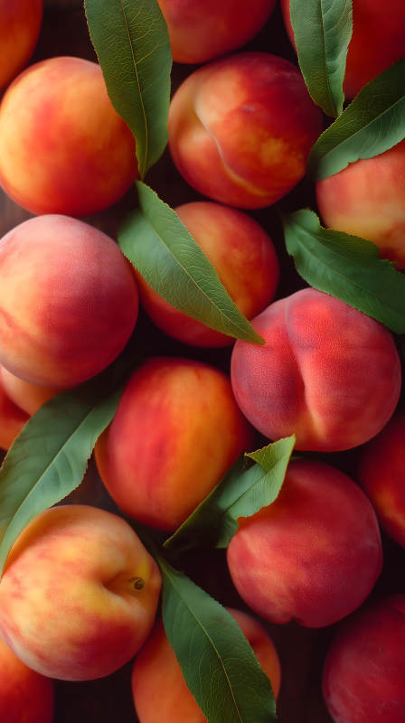 新鮮的桃子和葉子-圖片