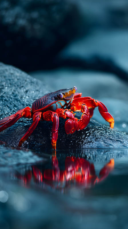 鲜艳螃蟹岩石水面-图片