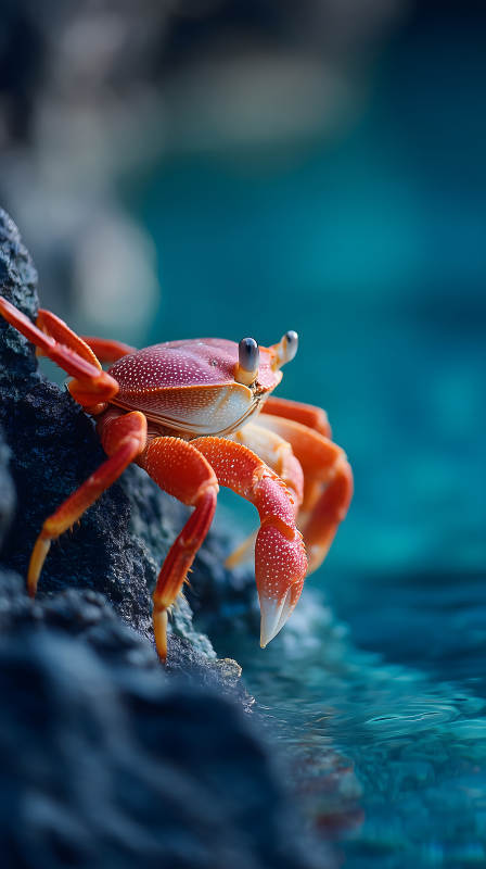 红蟹岩石水中特写-图片