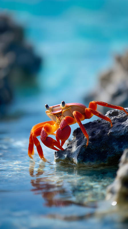 螃蟹岩石海边蓝天-图片