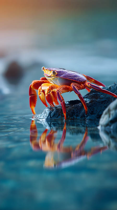 螃蟹戲水色彩絢麗-圖片